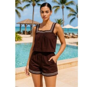 Caroline Constas Brown Square Neck Women's Top